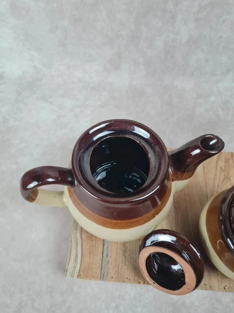 Vintage theeservies in tweekleurig steengoed – theepot + suikerpot 🍵 – photo 5